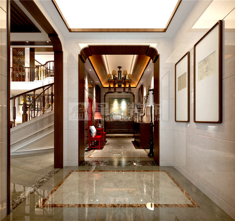 港龍小區(qū)300平新中式玄關裝修設計效果圖