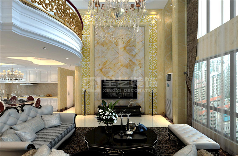 昌泰東盟園200平簡歐風(fēng)格客廳裝修效果圖