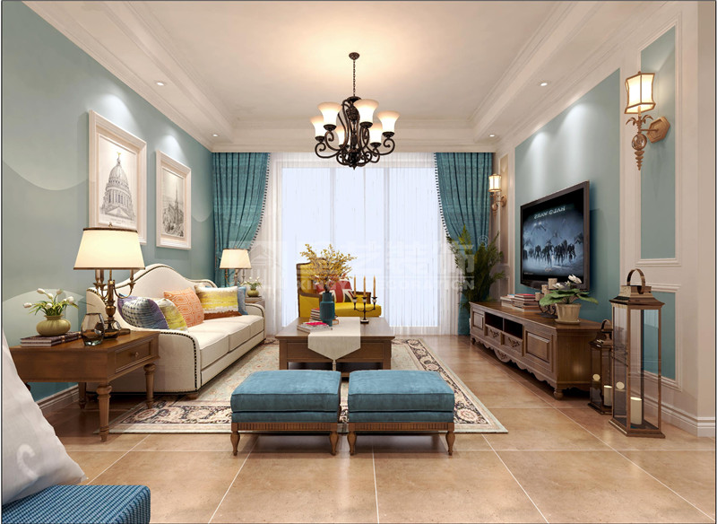 萬達茂120平美式風格客廳裝修效果圖