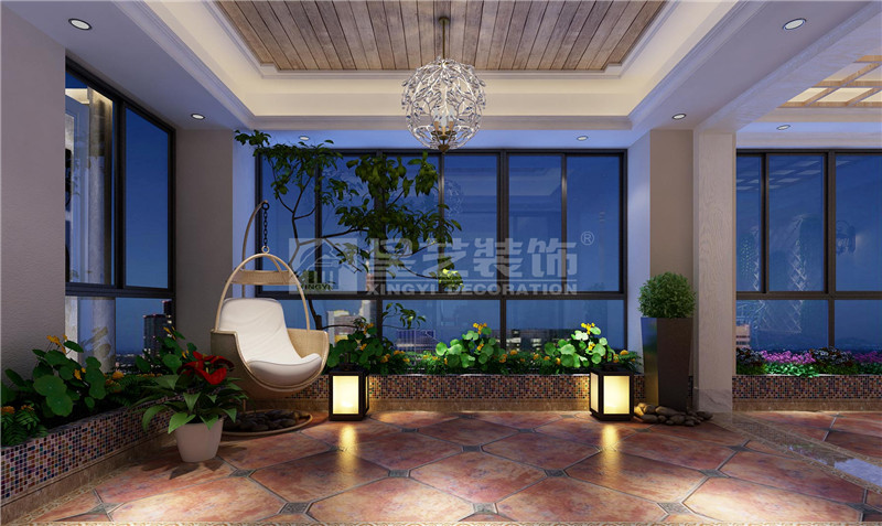 金源一品240平簡(jiǎn)歐風(fēng)格陽臺(tái)裝修效果圖