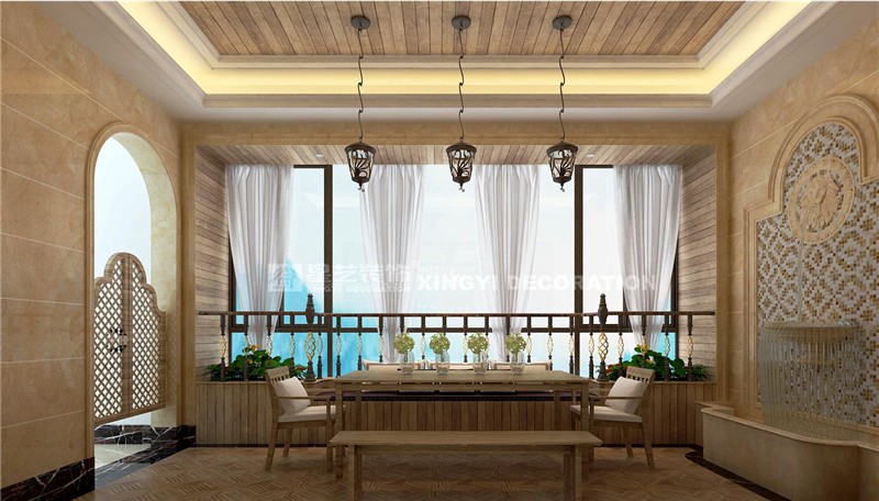 榮和公園尊府300平歐式新古典陽臺(tái)裝修效果圖