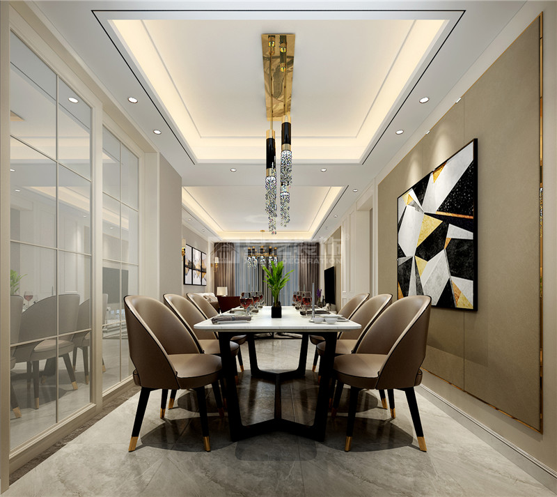 保利領(lǐng)繡前城127平港式風(fēng)格餐廳裝修效果圖