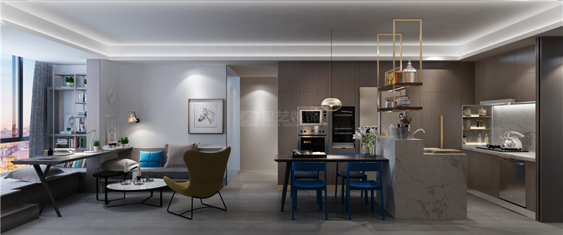 江悅藍灣70平廚房餐廳裝修效果圖