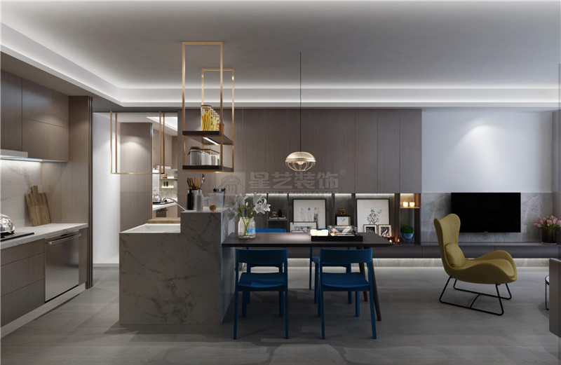 江悅藍灣70平廚房餐廳客廳裝修效果圖