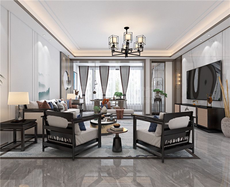 鳳景灣390平復(fù)式一樓客廳裝修效果圖