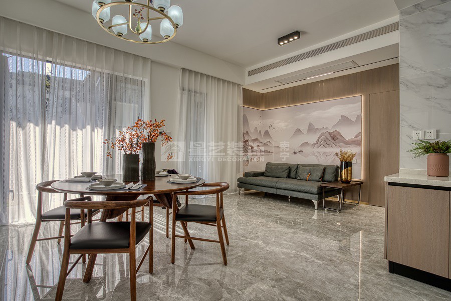 招商十里云裳160平新中式客廳實(shí)景