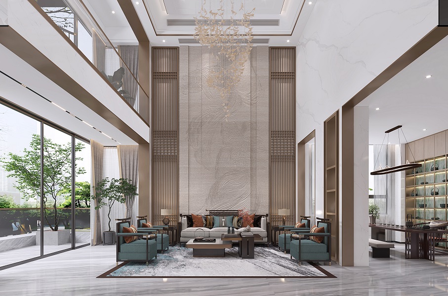 冠江墅1200平新中式風格客廳裝修效果圖