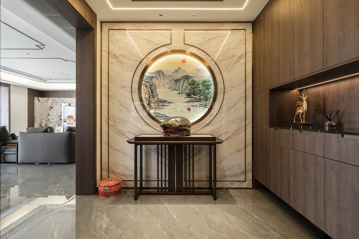 春江明月270平新中式玄關(guān)裝修實景