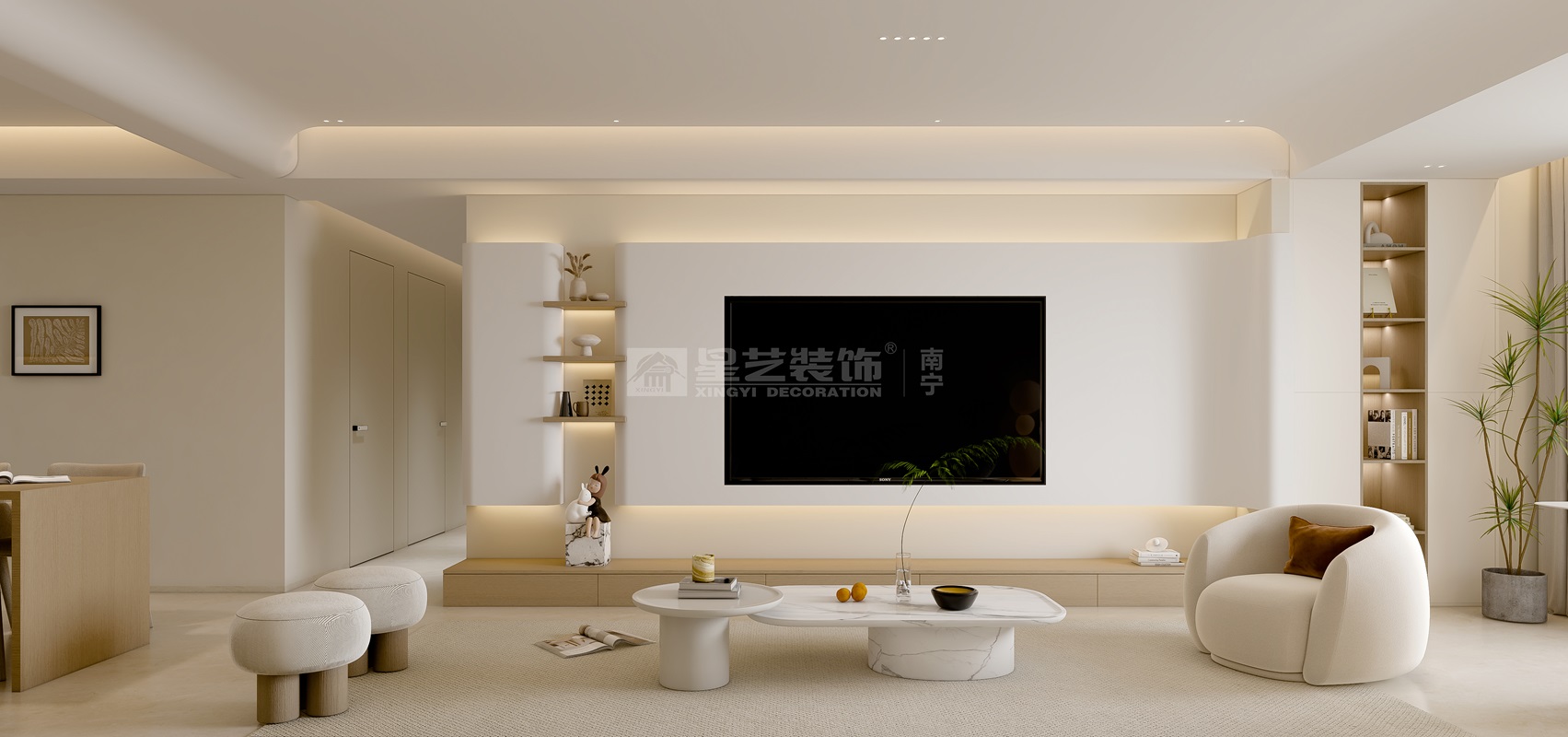 云景山語(yǔ)城115平現(xiàn)代奶油客廳裝修效果圖