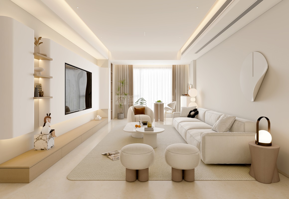 云景山語(yǔ)城115平現(xiàn)代奶油客廳裝修效果圖
