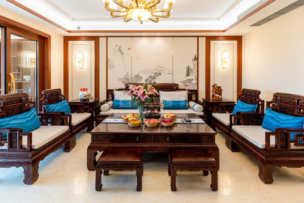 濱江府238平中式風(fēng)格客廳裝修實景