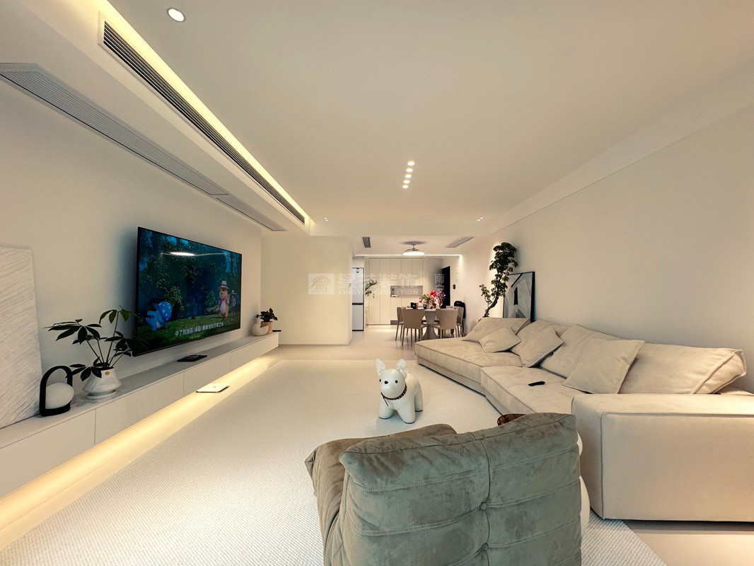 電網(wǎng)小區(qū)146平奶油風格客廳裝修實景