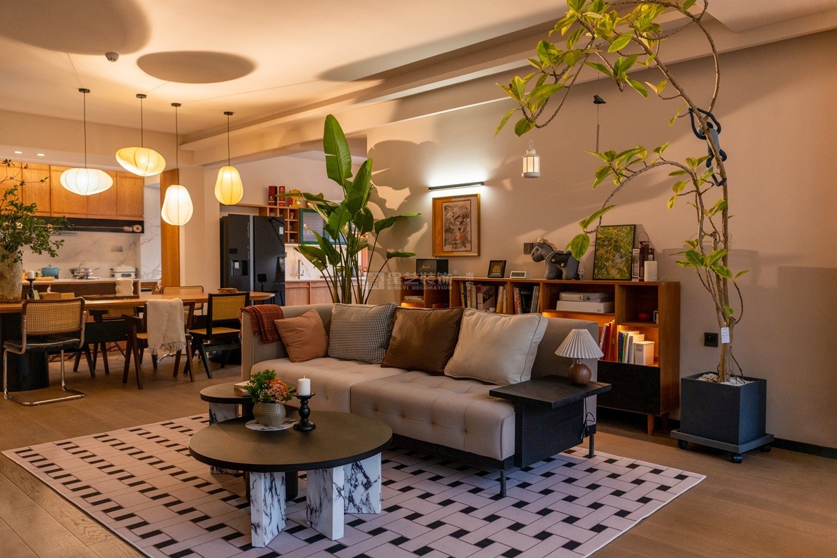 鳳景灣160平中古風客廳裝修實景