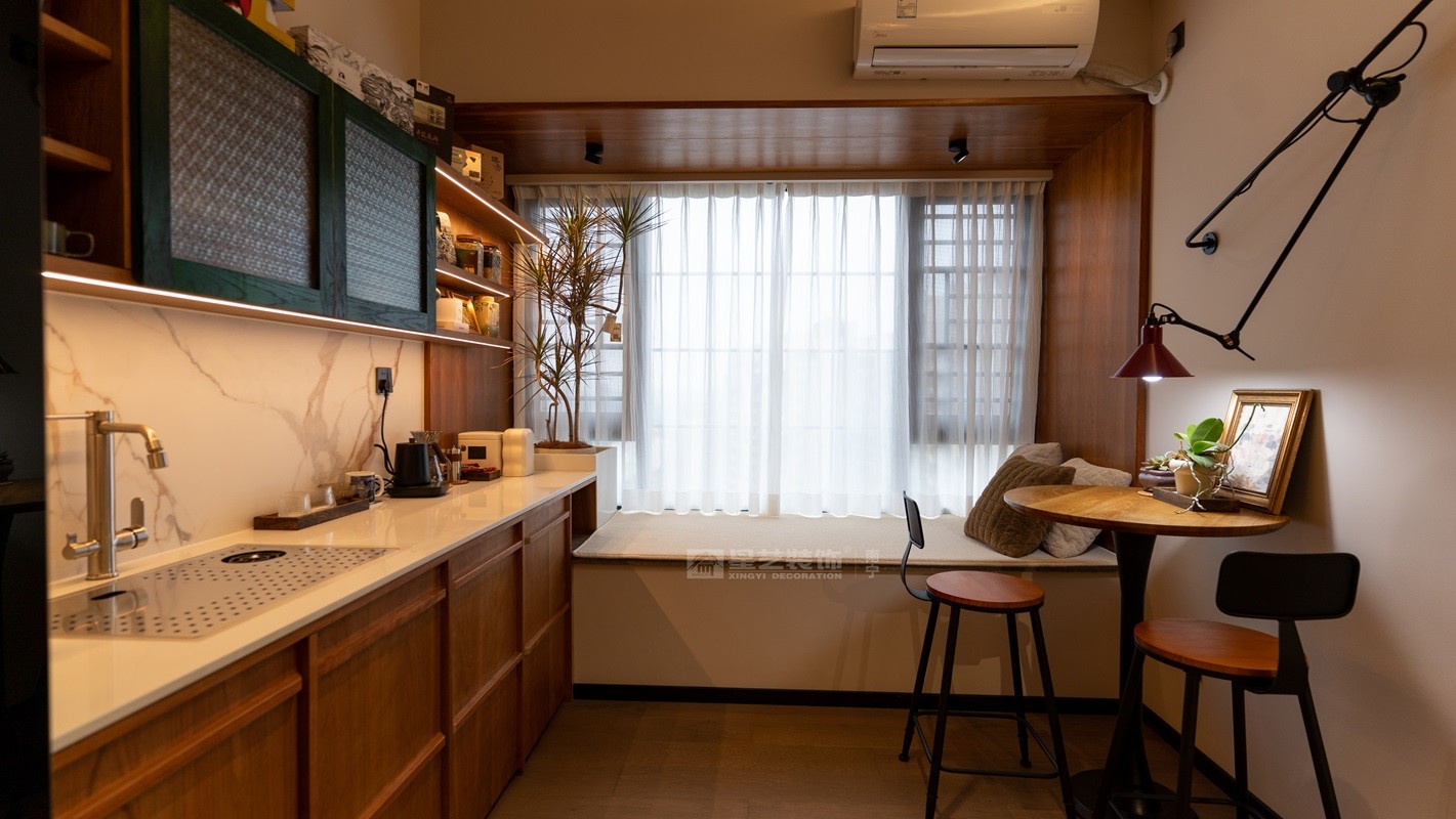 鳳景灣160平中古風休閑茶室裝修實景