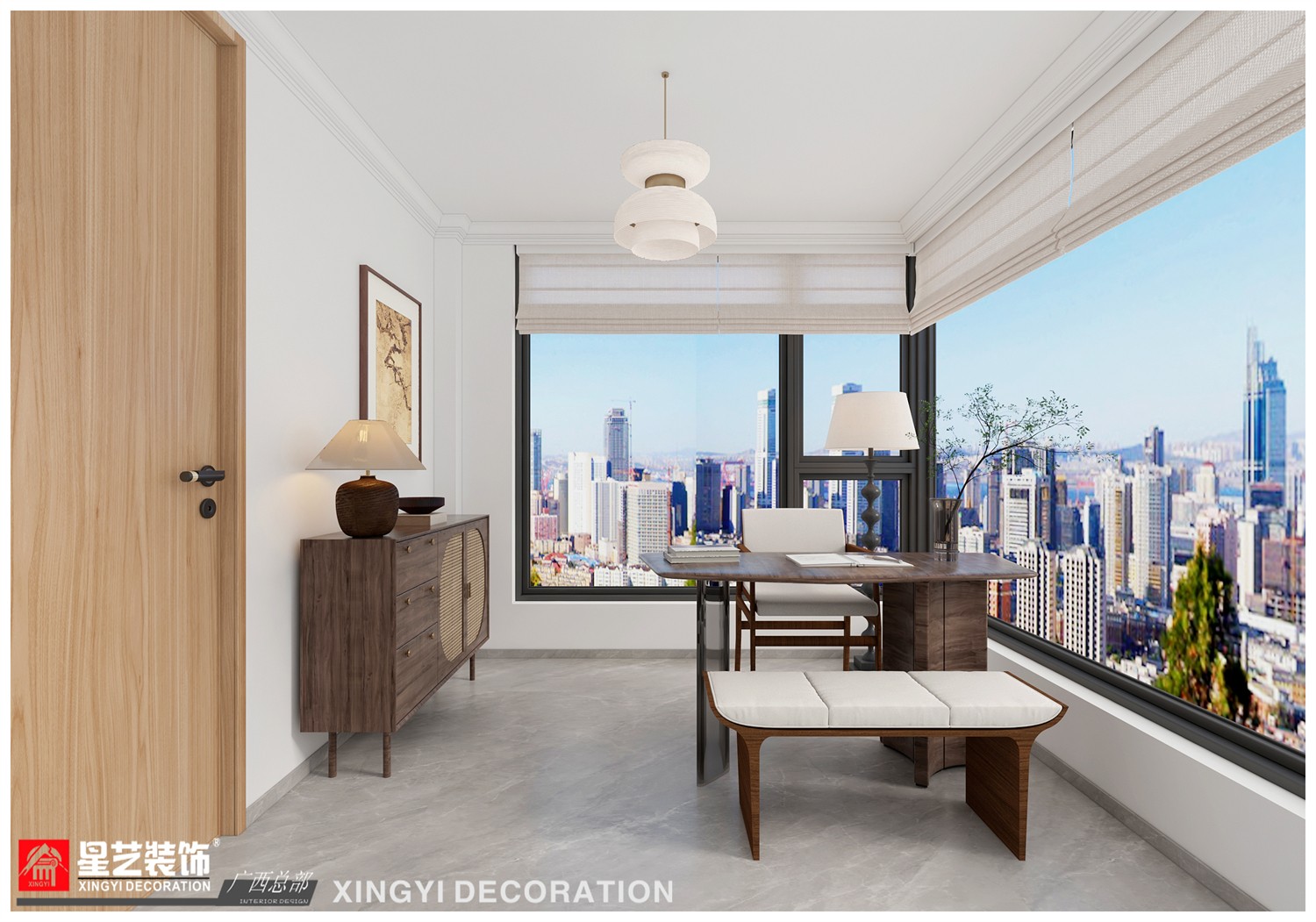 保利領(lǐng)秀府100平現(xiàn)代簡(jiǎn)約書(shū)房裝修效果圖