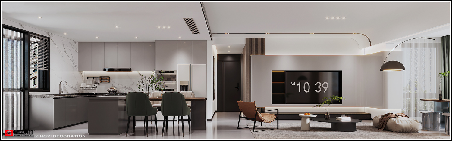 榮和公園大道142平現(xiàn)代簡(jiǎn)約客餐廳裝修效果圖