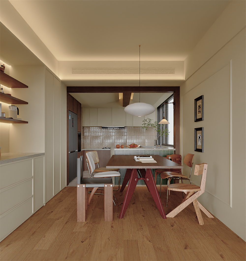 地礦大院130平中古風(fēng)客餐廳裝修效果圖