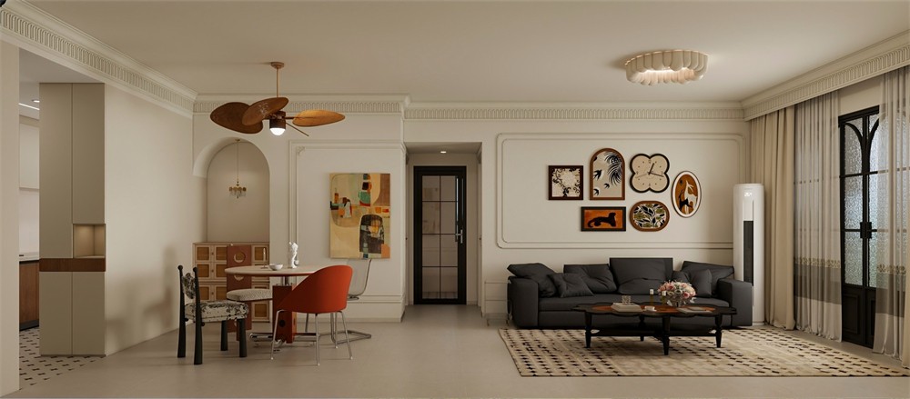 東盟世紀村80平輕式復(fù)古客廳裝修效果圖