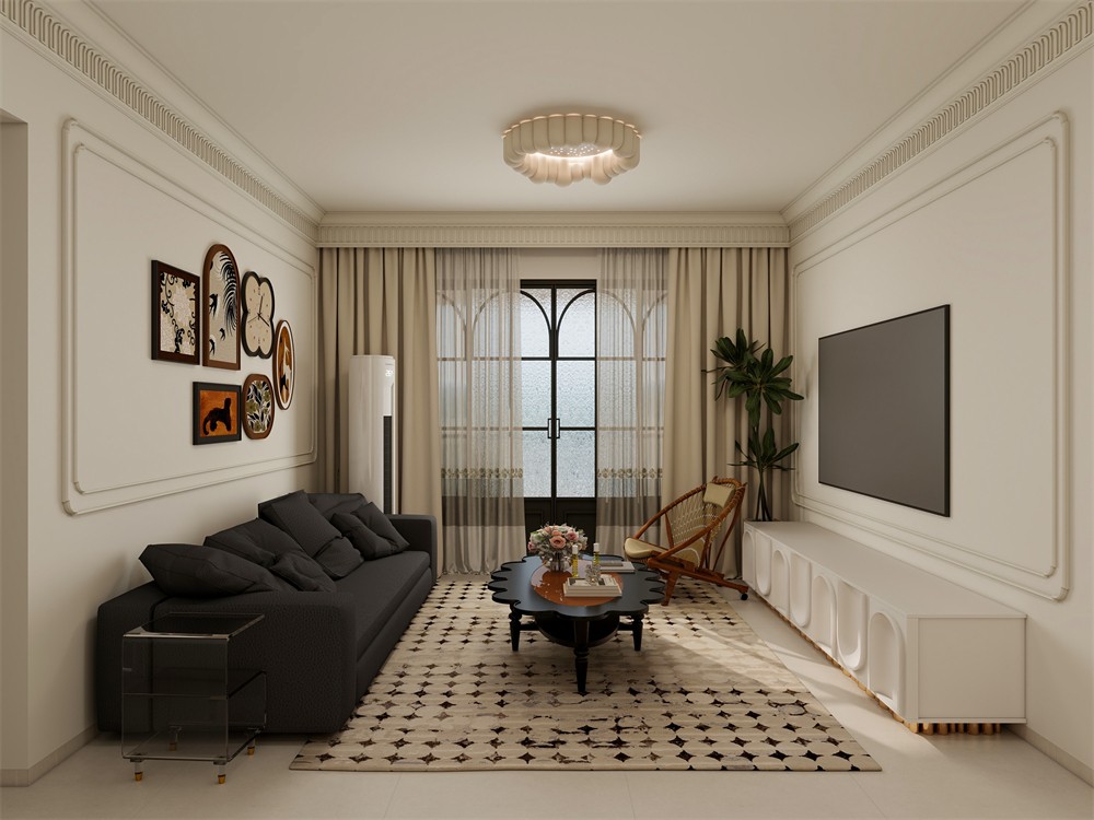 東盟世紀村80平輕式復(fù)古客廳裝修效果圖