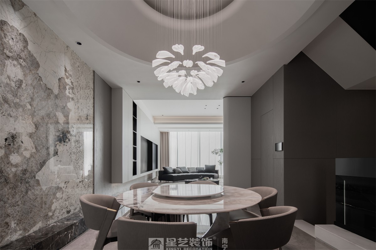 中海央墅500平現(xiàn)代極簡餐廳裝修完工實(shí)景圖