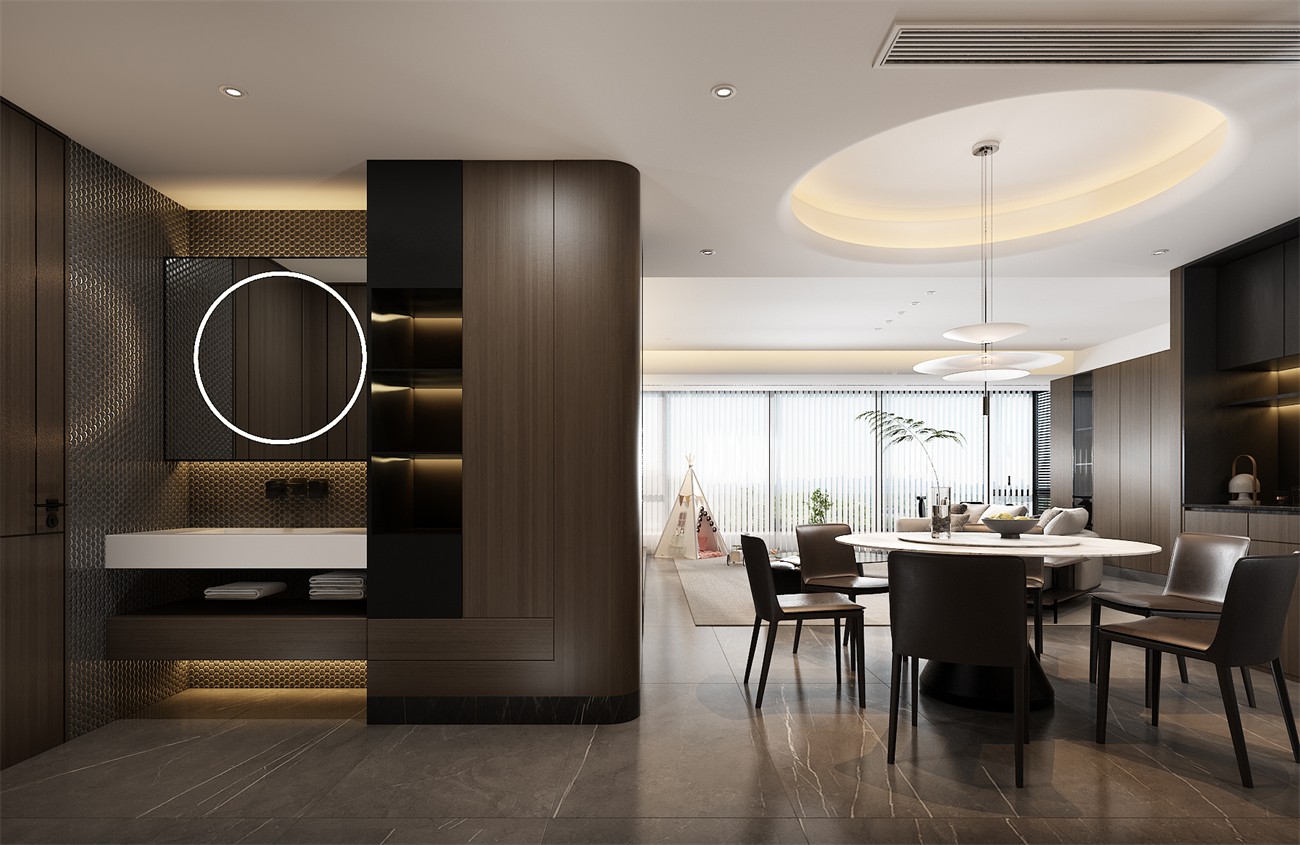 保利冠江墅143平意式輕奢餐廳裝修效果圖