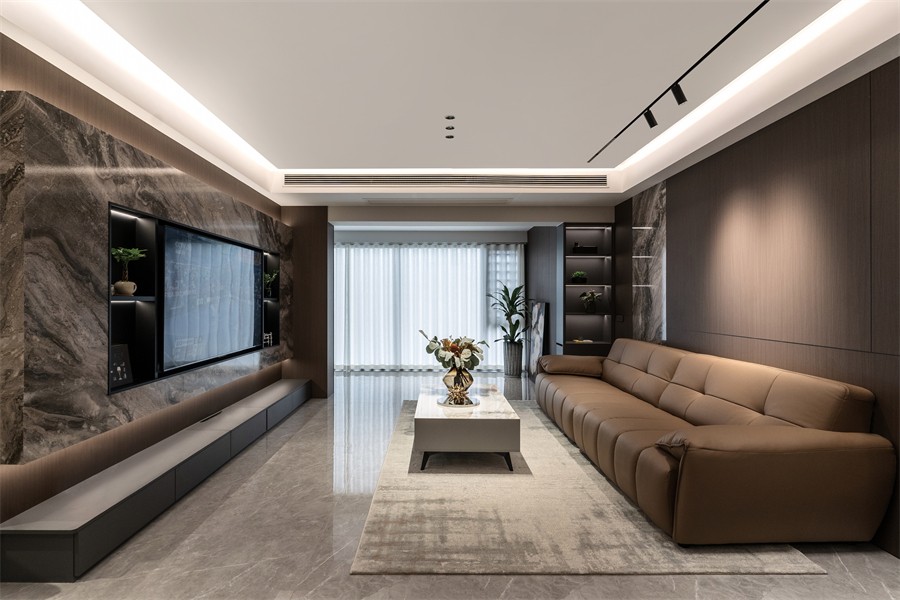 東方尊府117平現(xiàn)代風(fēng)格客廳裝修完工實景圖